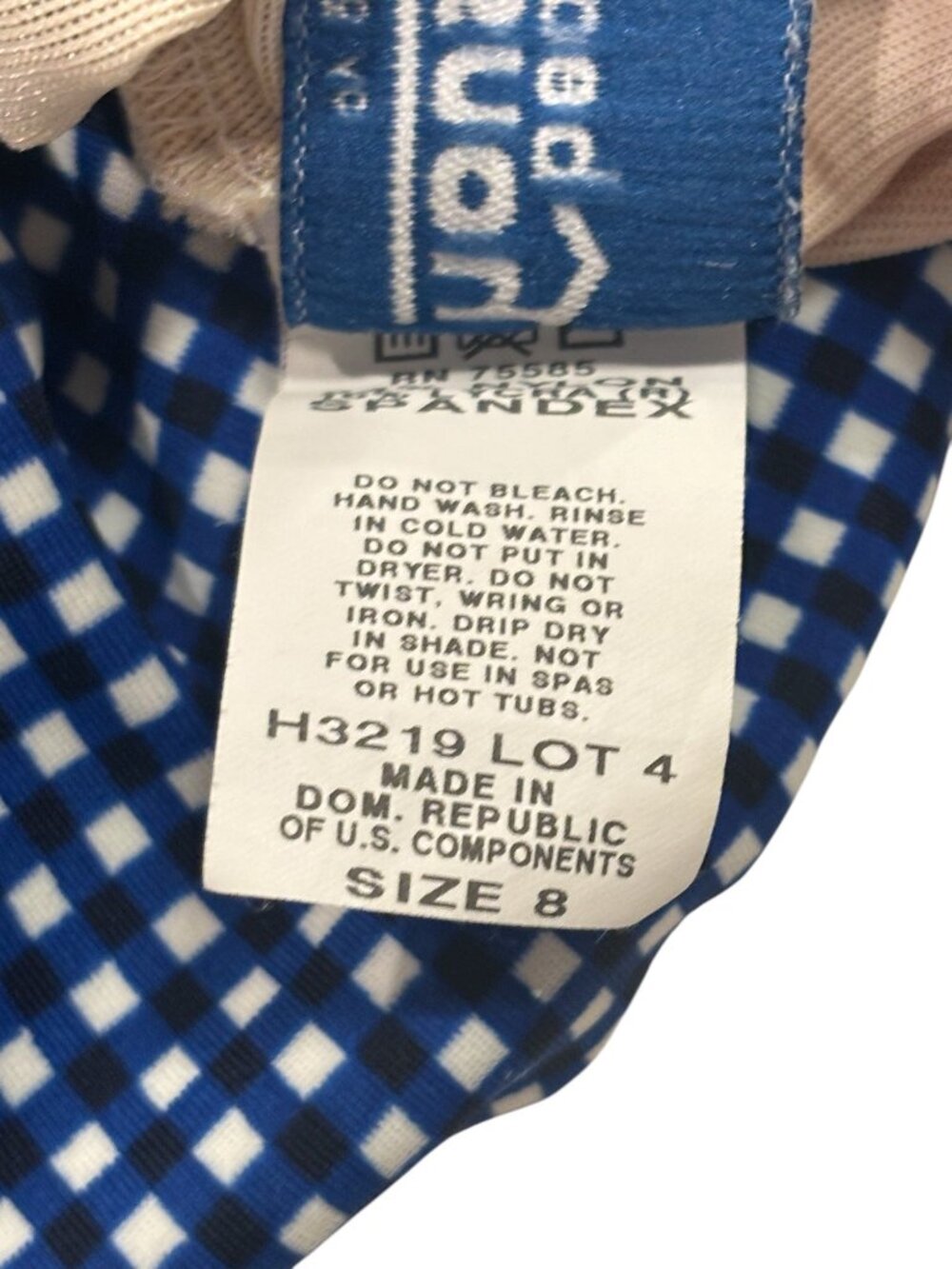 Beach House by Gabar Blue Gingham Tankini Swim Top Size 8 Built-In Shelf Bra Y2K - Picture 6 of 8